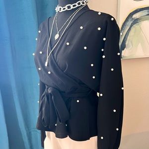 CLOSET CLOSEOUT SALE!! NWOT - Pearl Beaded Dolman Sleeve Peplum Blouse